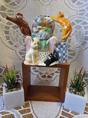 Vintage 1995 Lotus “ Relaxing With Grandma" Cat Ceramic Teapot